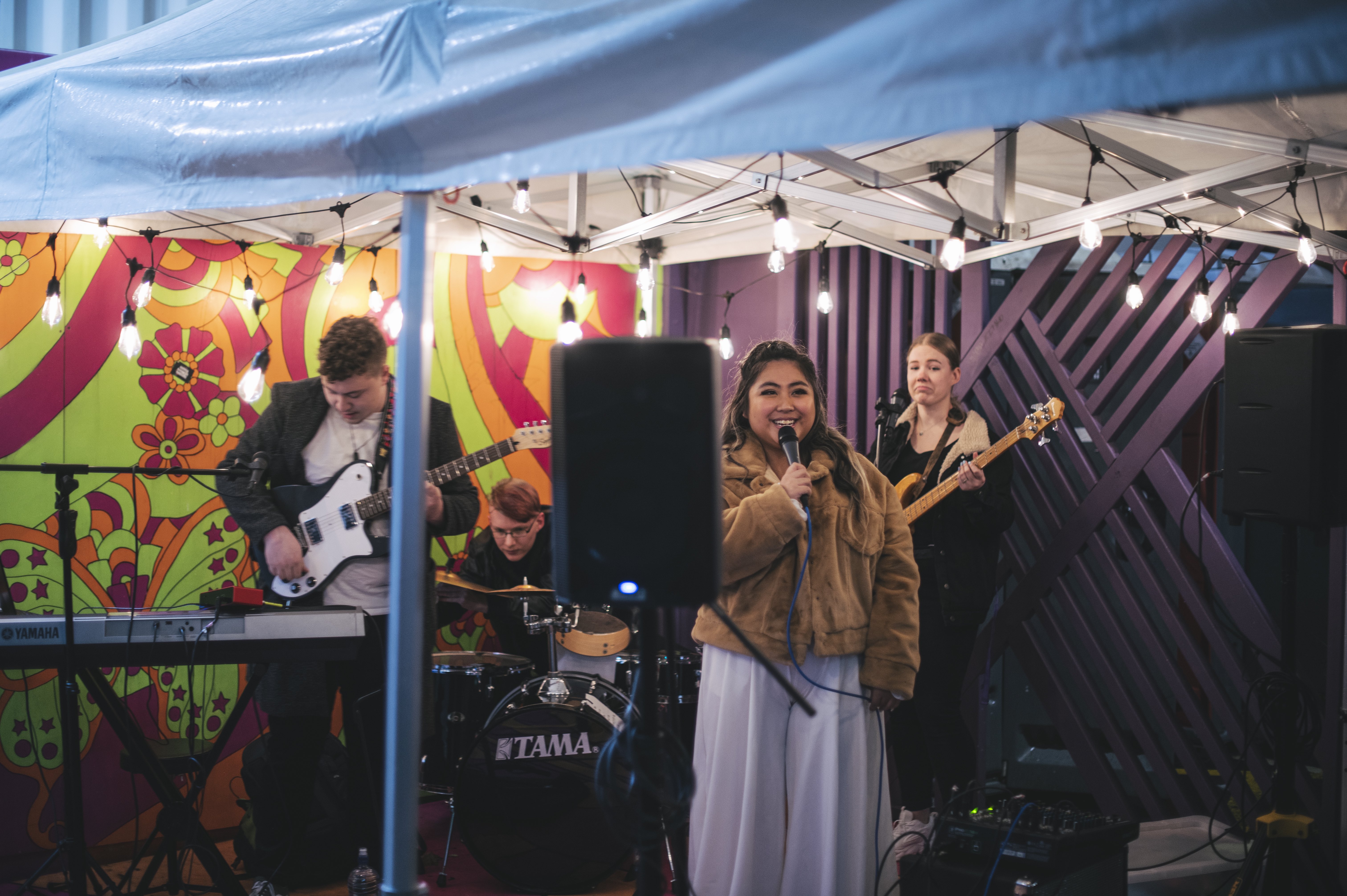 Young musician performing on a city street